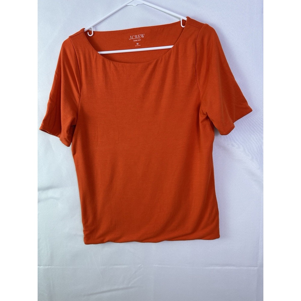 J.Crew Form Knit T-Shirt Women Sz M Crew Neck Short Sleeves Orange - Picture 2 of 9